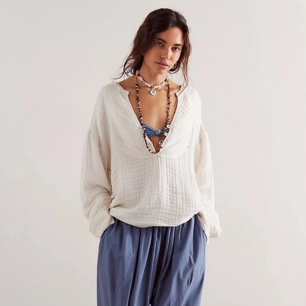 Free People We The Free Easy Sunday Pullover Shirt Tunic Top Oversized M NWT